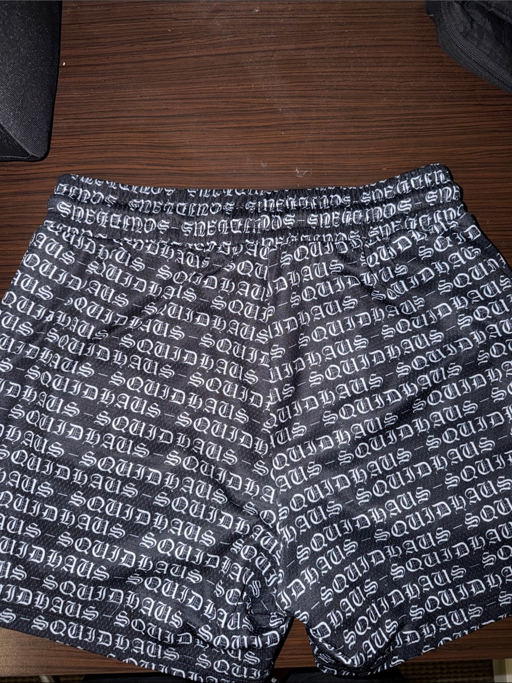 Black Script-Print Athletic Shorts with Drawstring - Picture 3 of 4